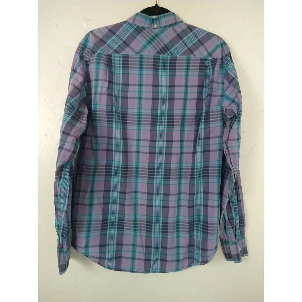 American Eagle Outfitters‎ Button Down Shirt Mens M Purple Plaid Athletic Fit...